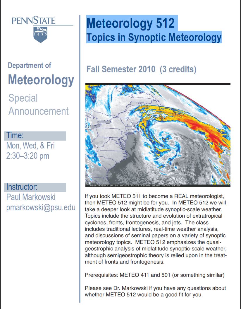 Meteorology 512  Topics in Synoptic Meteorology