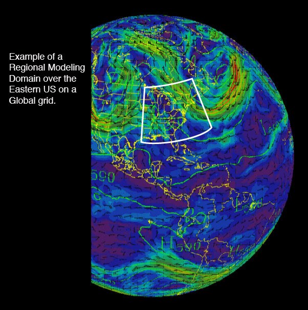 Example of a regional modeling domain over the Eastern US on a global grid
